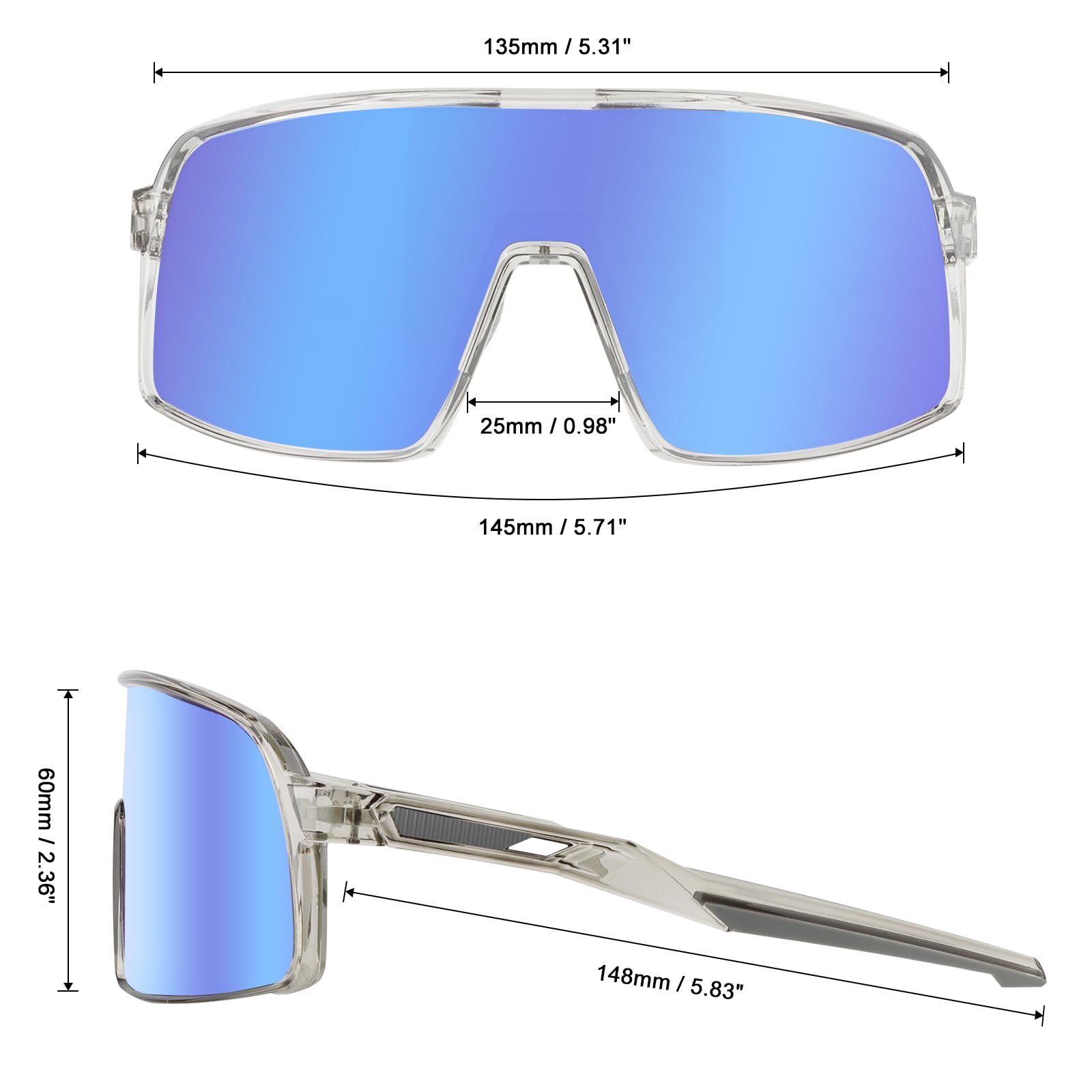 Polarisierte Fahrradbrille, Sportsonnenbrille mit 3 Wechselgläsern, beschlagfreie Brille mit TR90-Vollrandrahmen für Damen und Herren zum Wandern, Angeln, Baseball und Golfen
