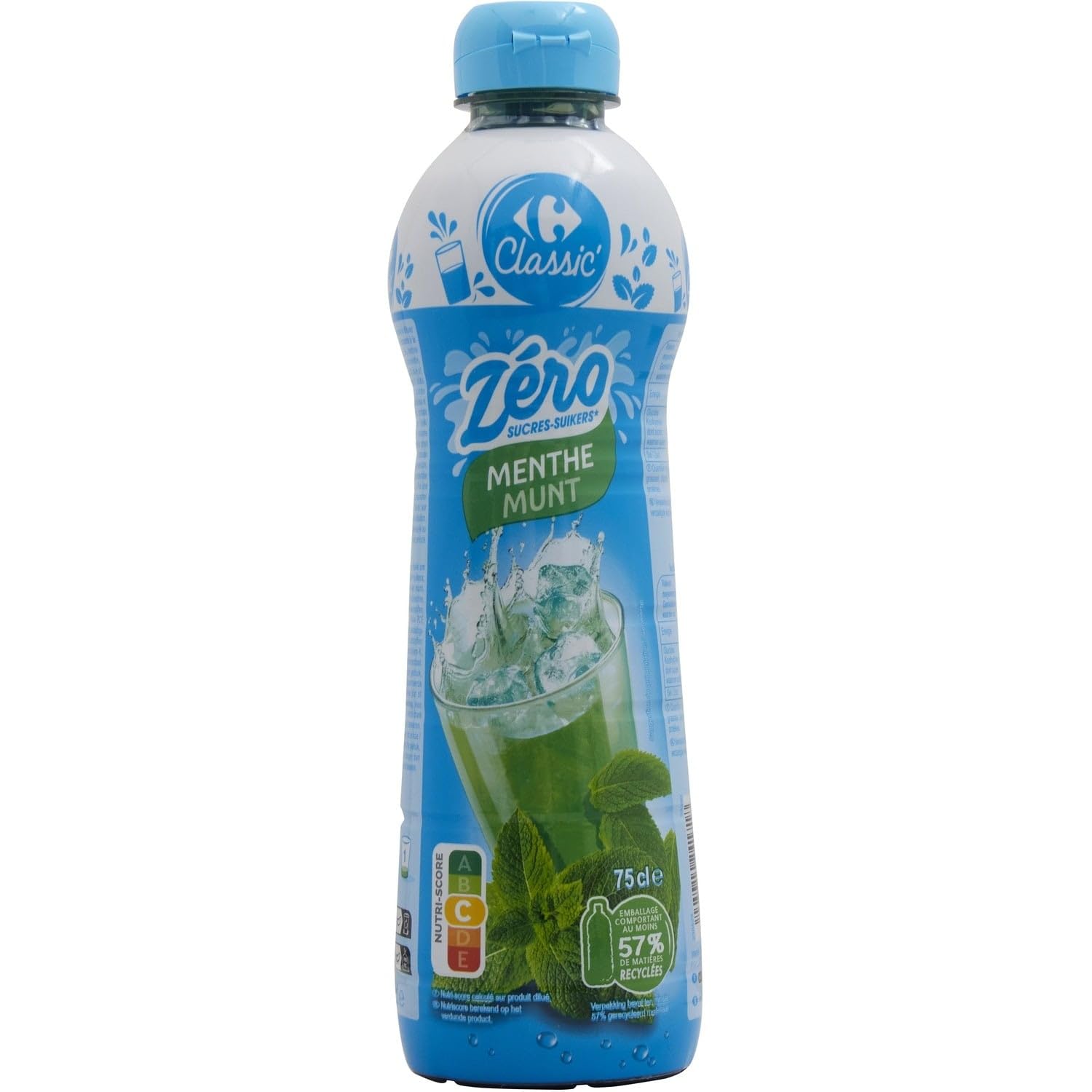 CARREFOUR CLASSIC' Sirop de Menthe Zéro Sucres, Bouteille 75 cl, Rafraîchissant et Savoureux pour Vos Boissons - Lot de 4