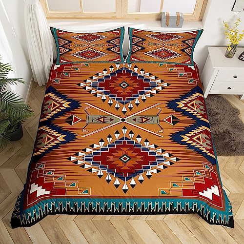 Bohemian Decor Bedding Set, Southwestern Native American Duvet Cover Boho Aztec Exotic Comforter Cover Vintage Rustic Farmhouse Quilt Cover Country Western Room Decor, Single