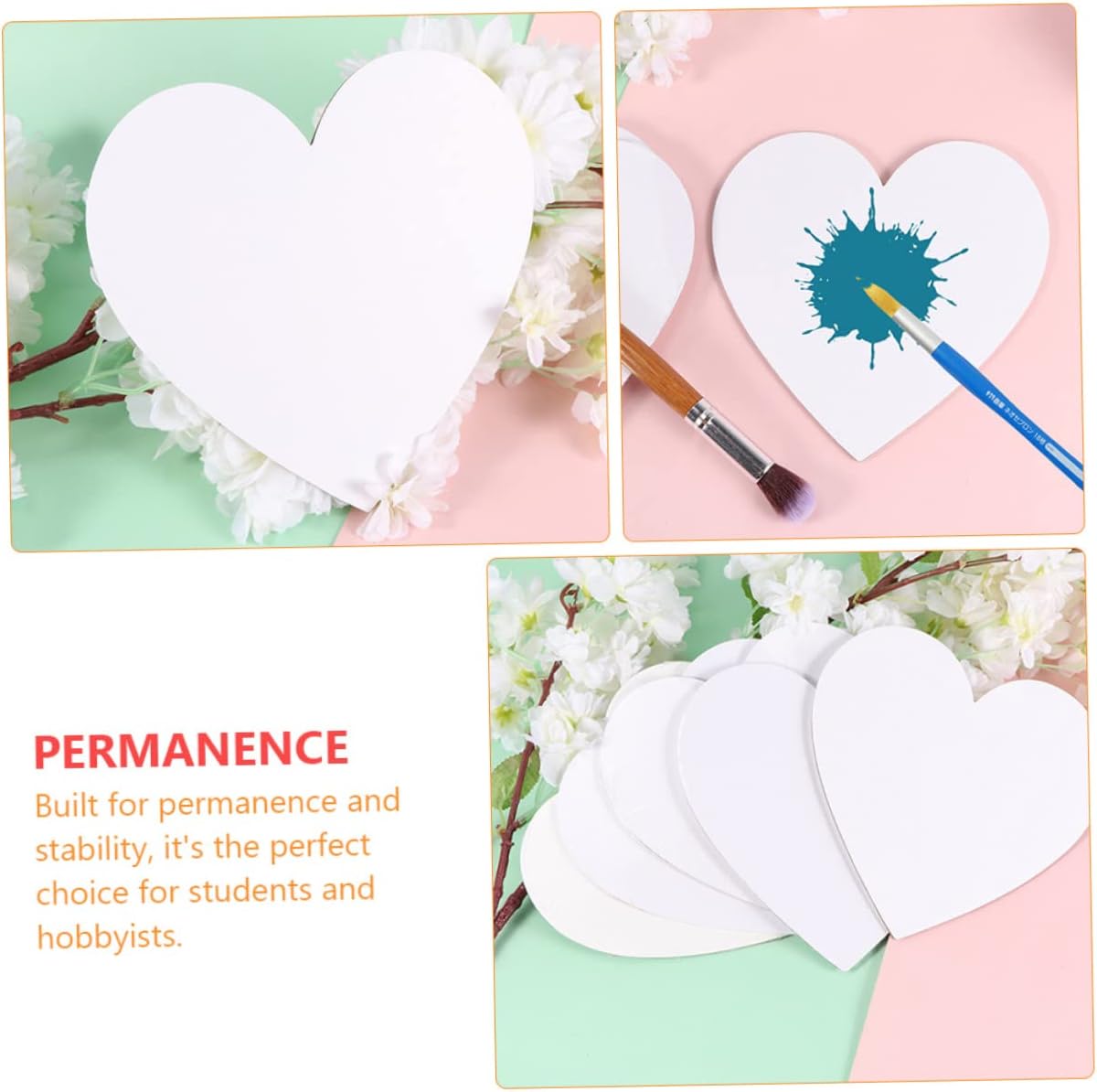 Gadpiparty 6pcs Heart Shape Canvas Oil Painting Boards Cotton Panels for Paint Blank Art Panels for Artists and Creative Projects