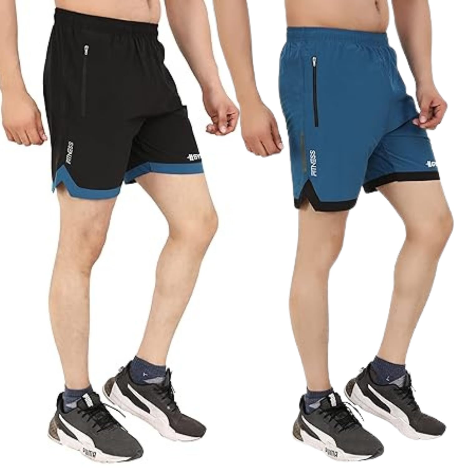 Sports Training Running Dry Fit Solid Shorts for Men (Pack of 2) (XL, Black/TBLUE)