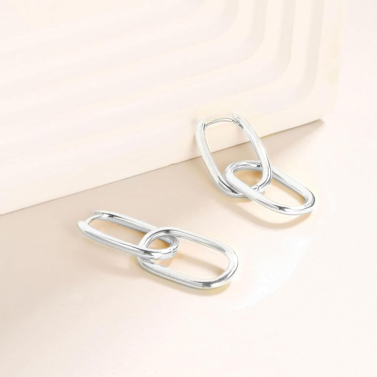 Gold Paperclip Earrings for Women 18K Gold Rectangle Hoop Earrings Square Hoops U Shape Link Hoop Earrings Chunky Hoops - Image 7