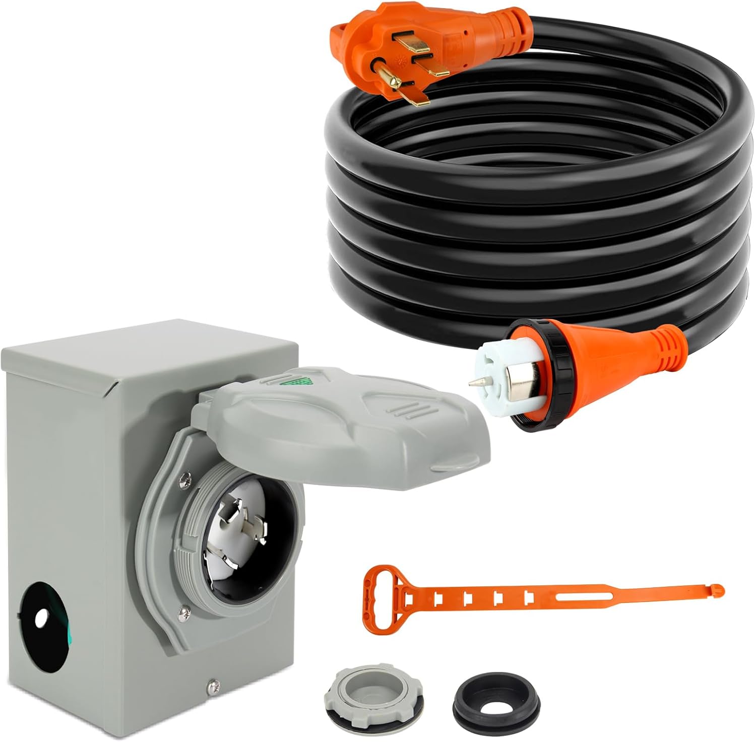 2 Years Warranty, OPL5 50 Amp Generator Cord 15FT and Pre-Drilled Power Inlet Box,125/250 Volts, NEMA 14-50P to SS2-50R Generator Cord Waterproof, ETL Listed, Wire Gauge: STW 6/3 + 8/1 AWG (15FT)