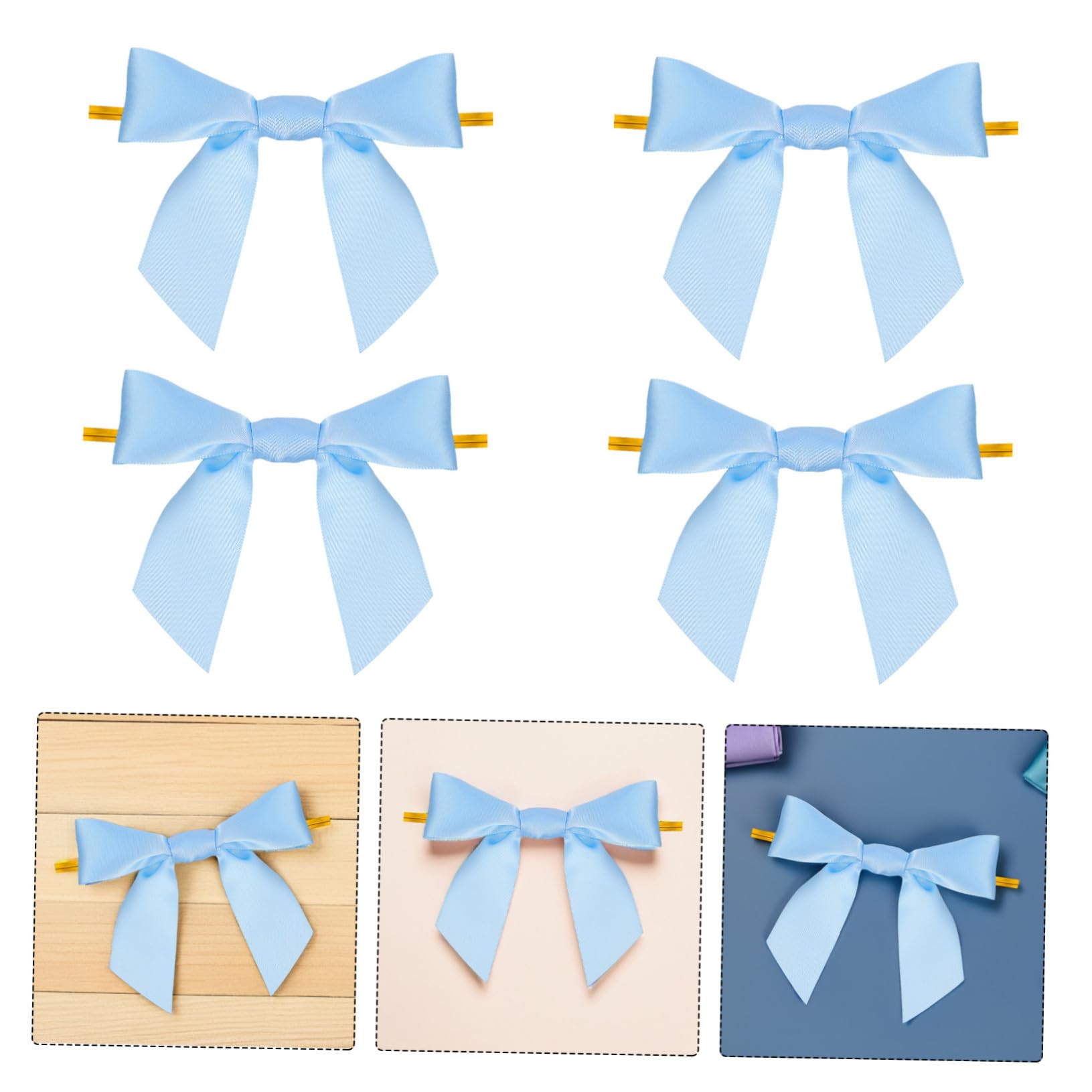 100 Pezzi Fiocchi Pre-legati Azzurri con Filo Twist per Sacchetti Regalo Nastri Decorativi per Confezioni Feste e Artigianato