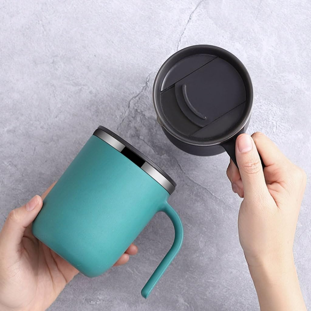 Taza de café aislada para Oficina en casa, Taza de Acero Inoxidable con Tapa y asa, Tazas de Leche Creativas, Taza para Beber de 400ml/14,1oz