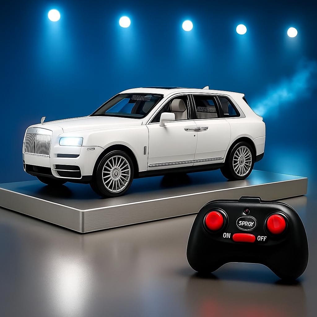 Umadiya® 1:22 Scale Rolls-Royce Cullinan Model Car with Smoke Fog & High Speed | 7 Functions | Metal Rechargeable Remote Control Car with Openable Doors, Spray Effect & Light for Kids (Multi-Color)