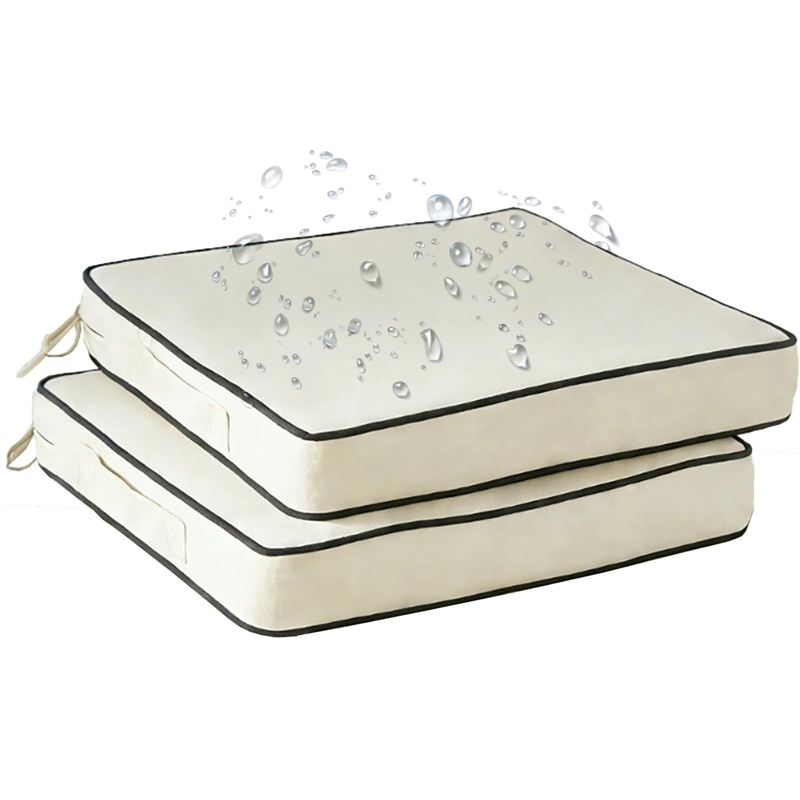 Lot de 2 Galette de Chaise d'extérieur de Jardin Imperméables avec Attaches - 50/45/40/35cm Carrés Coussins de Siège Déhoussable for Patio,Jardin, Cuisines, Salle à Manger(Beige,50x50x5cm)