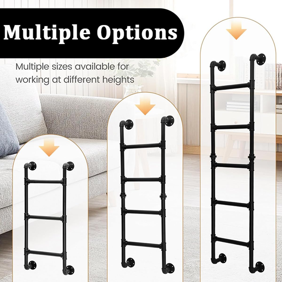Escalera de Salida de Pared de Hierro Forjado Blanco para ático, litera, Escalera de 150-250 cm para sótano, ático, litera, Autocaravana, terraza, Dormitorio,180cm