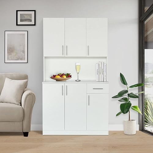 Miniatura 7 de HOMBCK Gabinete de almacenamiento de despensa de cocina con estantes ajustables gabinetes de almacenamiento de cocina de 71 pulgadas con casquillo