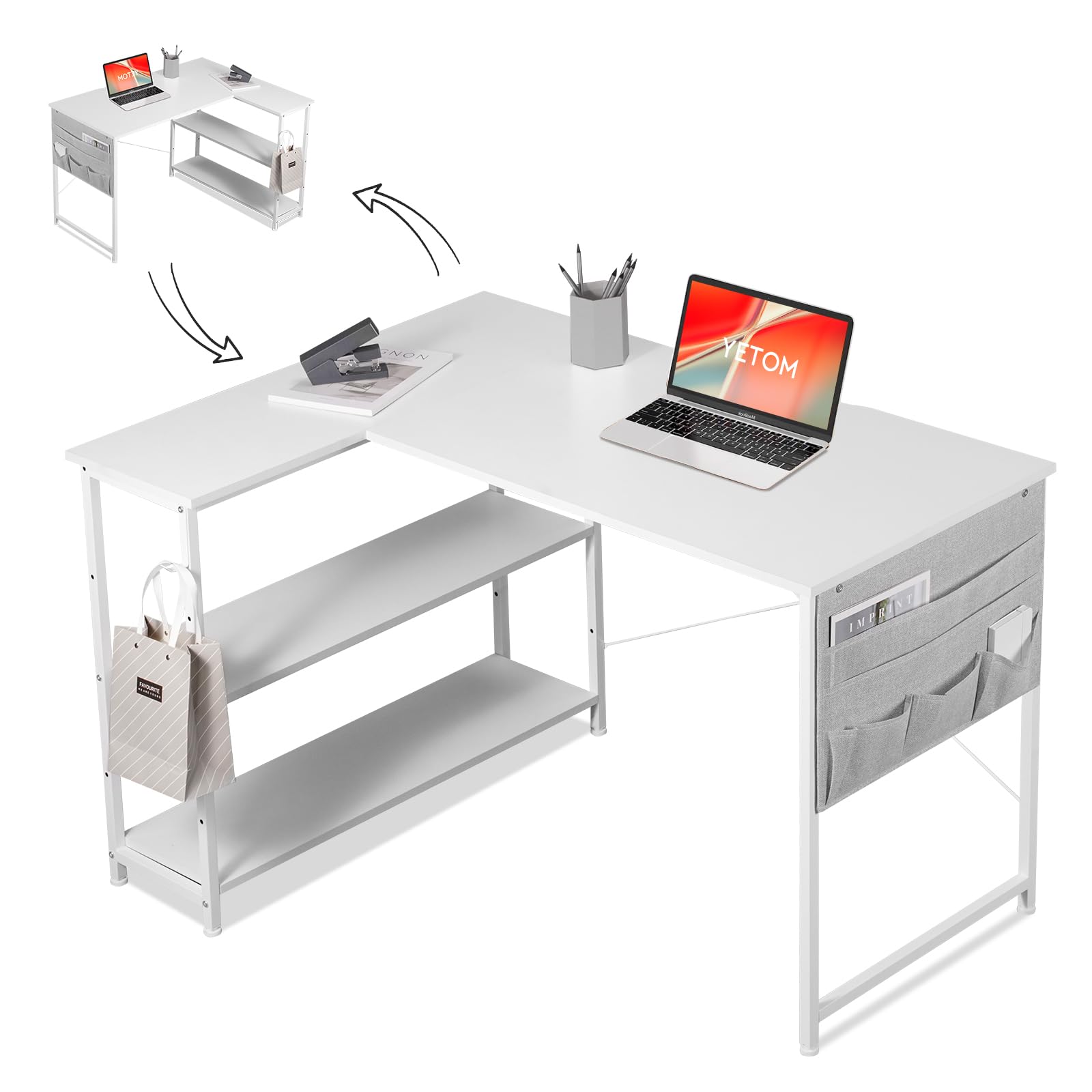 Amazon.co.jp: YeTom パソコンデスク l字 机 オフィスデスク 右/左棚