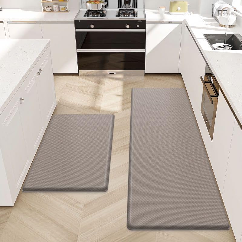 StepLively Kitchen Mat, 2 PCS Kitchen Rugs, Cushioned Kitchen Mats for Floor, Anti-Fatigue Mat, Kitchen Rug Set, Non-Skid Standing Mat for Kitchen, Office, Sink, 17.3"×30"+17.3"×47", Khaki