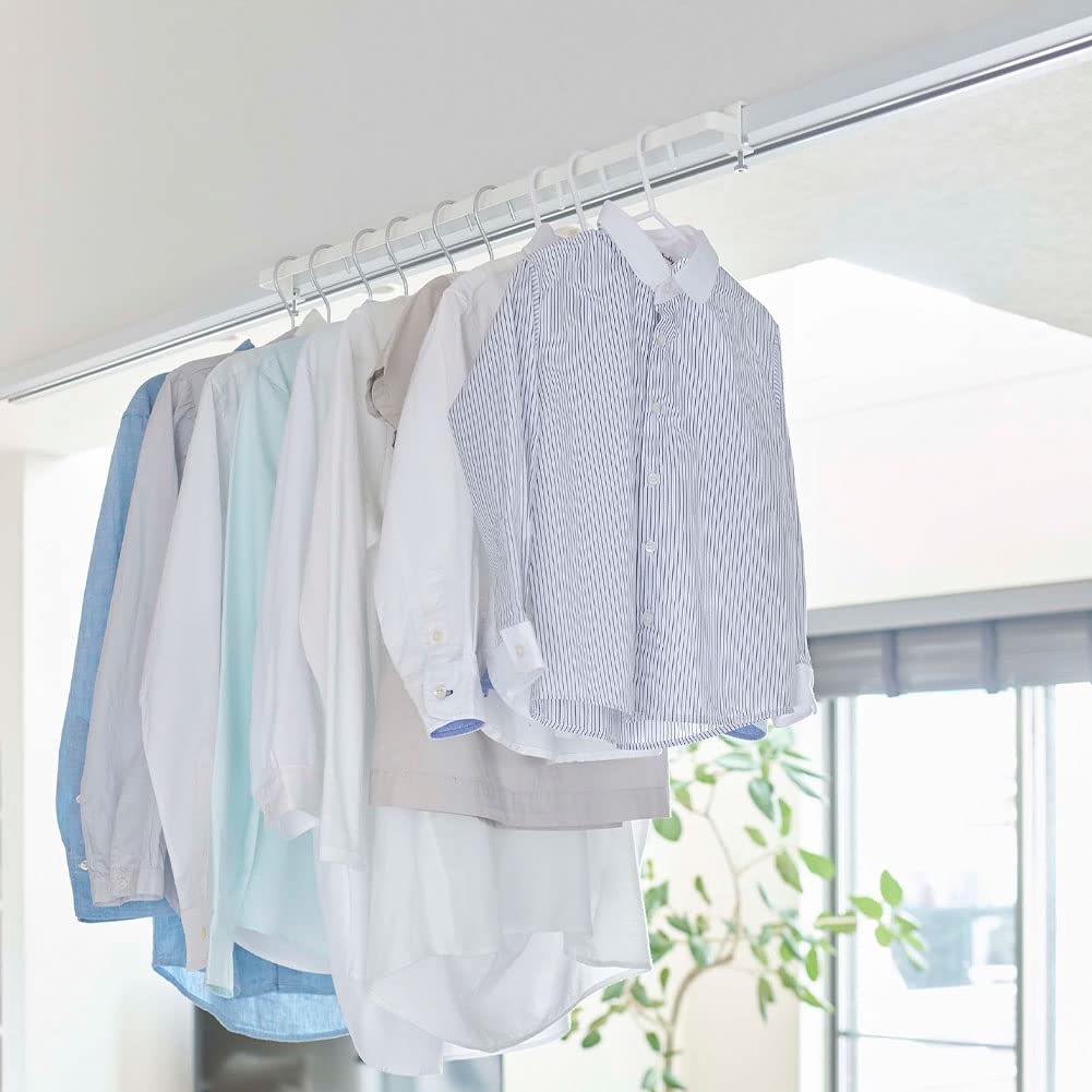Yamazaki 5619 Indoor Clothes Drying Hanger Bar, White, Approx. W 26.6 x D 2.2 x H 2.8 - 2.8 inches (67.5 x 5.5 x 5 - 7 cm), Includes Screws, Tower, Hanging on the Cabin and Screws, Laundry Drying
