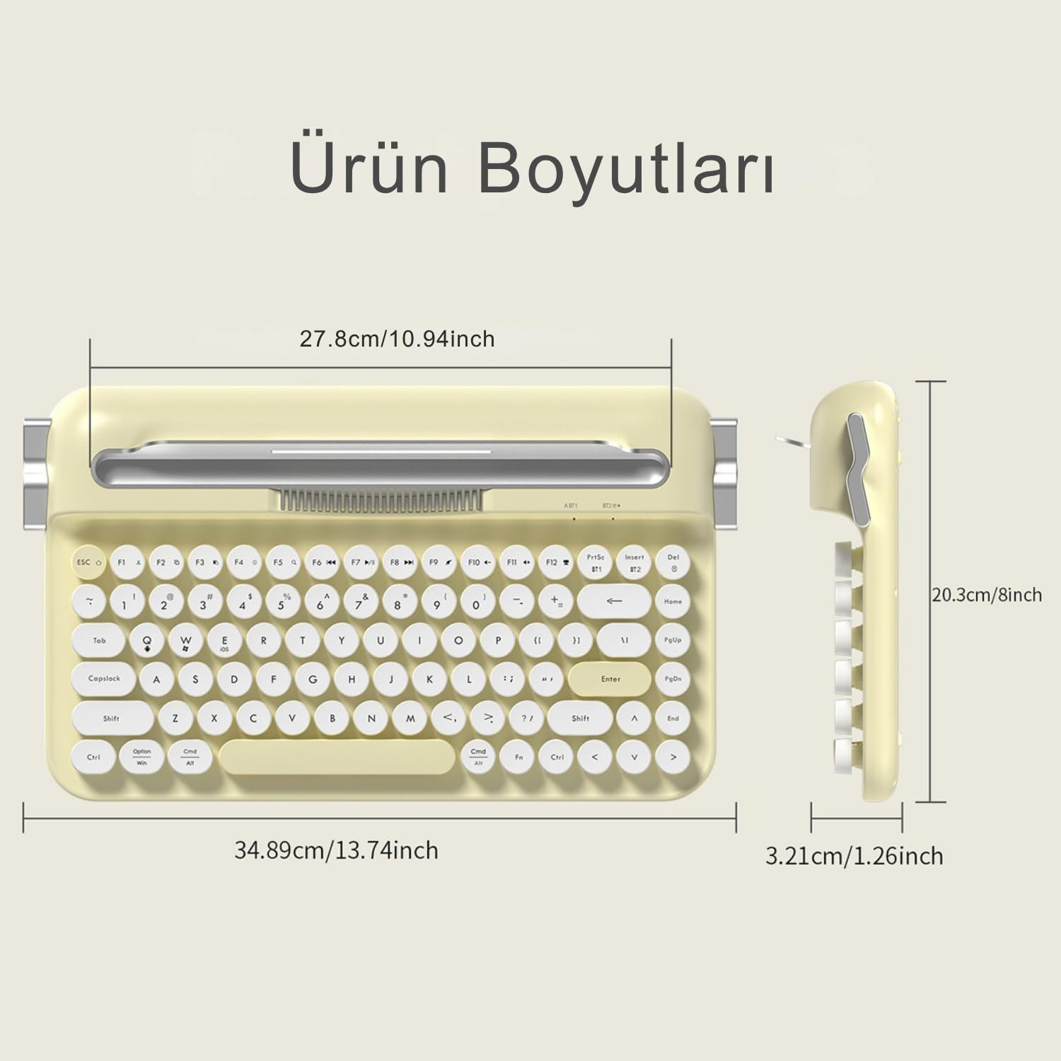 Coverzone Kablosuz Bluetooth & 2.4G Çift Modlu Retro Daktilo