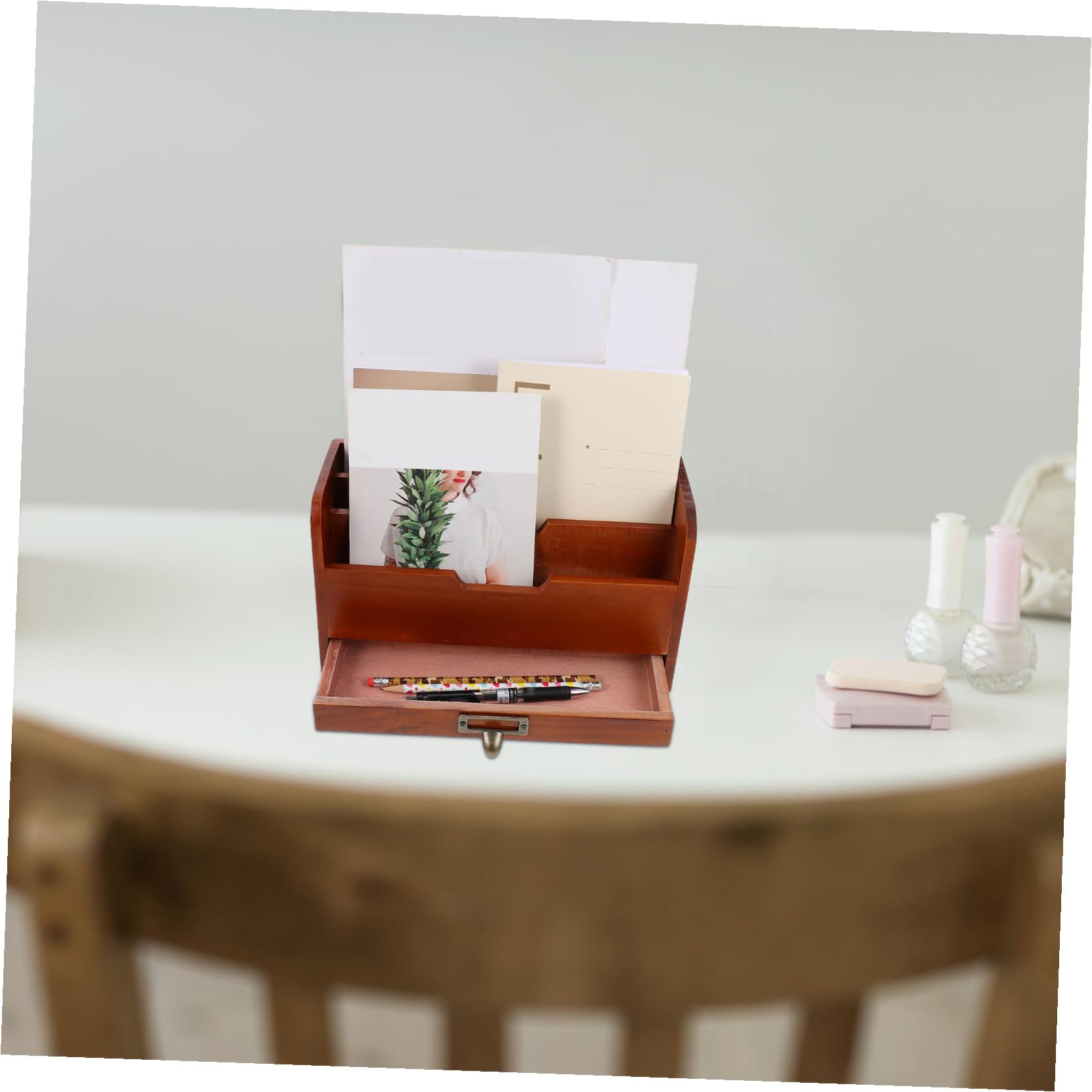 Holz Schubladenbox mit Praktischem Schubladenaufbau für Schreibtisch zur Aufbewahrung von Schmuck und Schreibwaren Robust und Verformbar