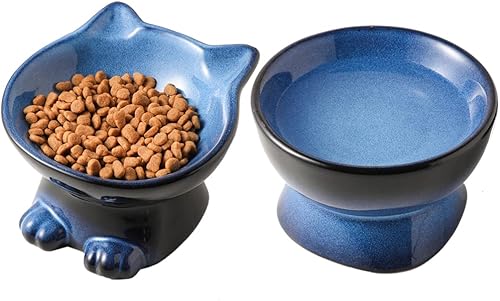 Miniatura 14 de Nihow Cuencos Elevados Inclinados para Gatos: Cuenco Elevado de Cerámica de 5 Pulgadas para Comida de Gato para Proteger la Columna Vertebral de las