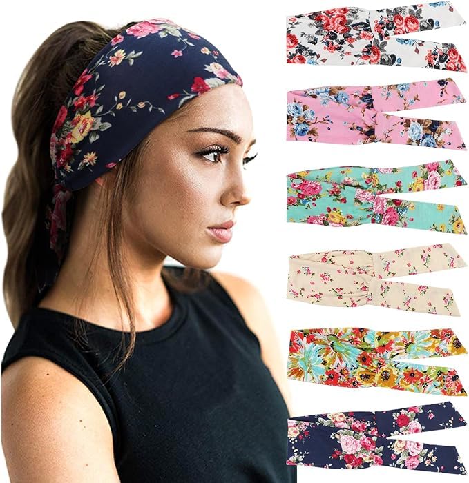 6 sztuk damskich opasek na czoło w stylu boho opaska na głowę z nadrukiem opaska na czoło węzeł skręcona elastyczna opaska na głowę owijana śliczna ozdoba do włosów