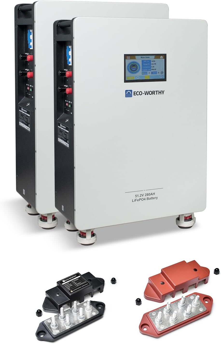 ECO-WORTHY 48V 280Ah(2 Pack) LiFePO4 Battery, Powerwall Lithium Battery with 250A Circuit Breaker, 200A PACE BMS, Floor Standing&Wall Mount Design, Perfect for Off-Grid, Solar, Backup Power