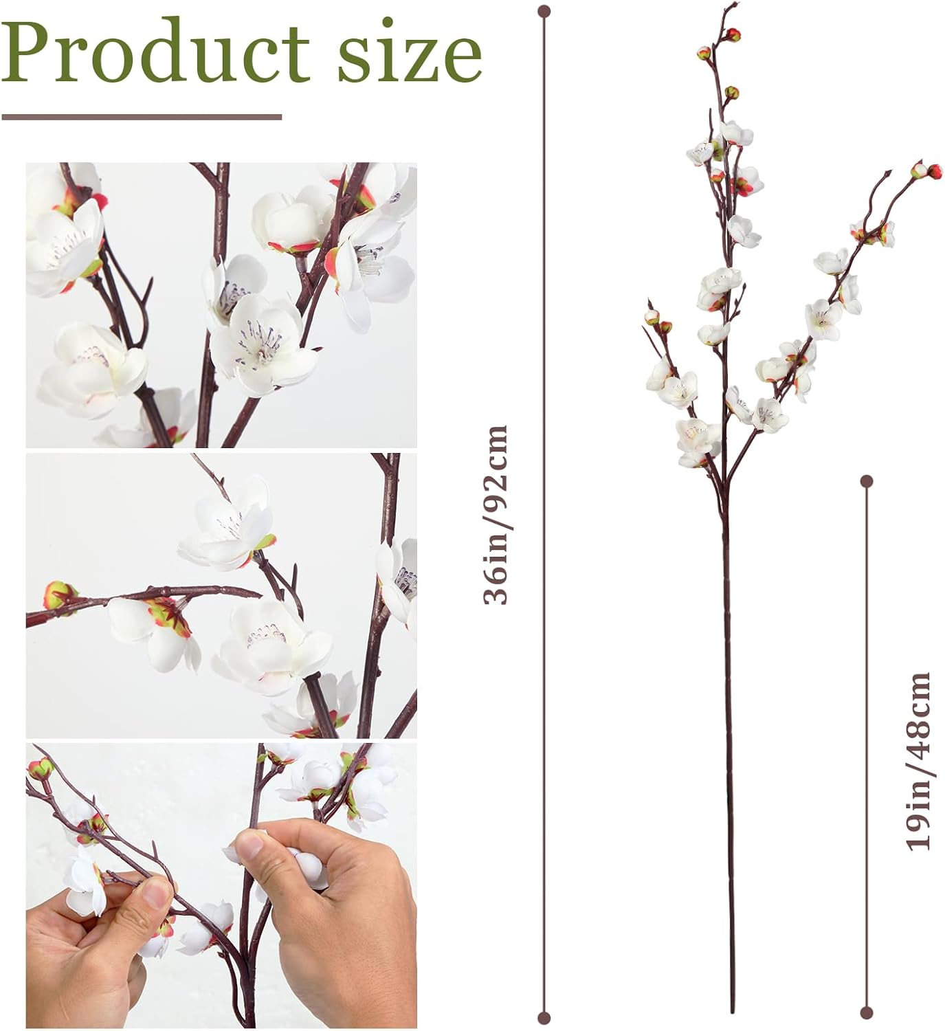 8pcs White Cherry Blossom Branches Artificial Flowers for Winter Spring Indoor Decoration,36" Plum Fake Peach Plants for Wedding Home Office Bedroom Party Decor (White, 36in) - Image 2