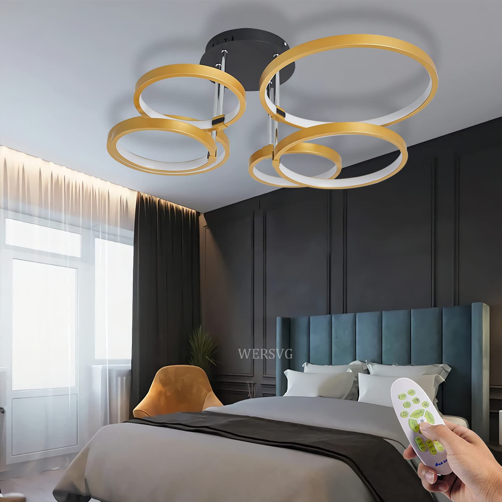 LYMSXAZOU Black Modern Design LED Chandelier Ceiling Light - 72W Dimmable 3000K-6000K Remote Control Corridor Lamp for Bedroom