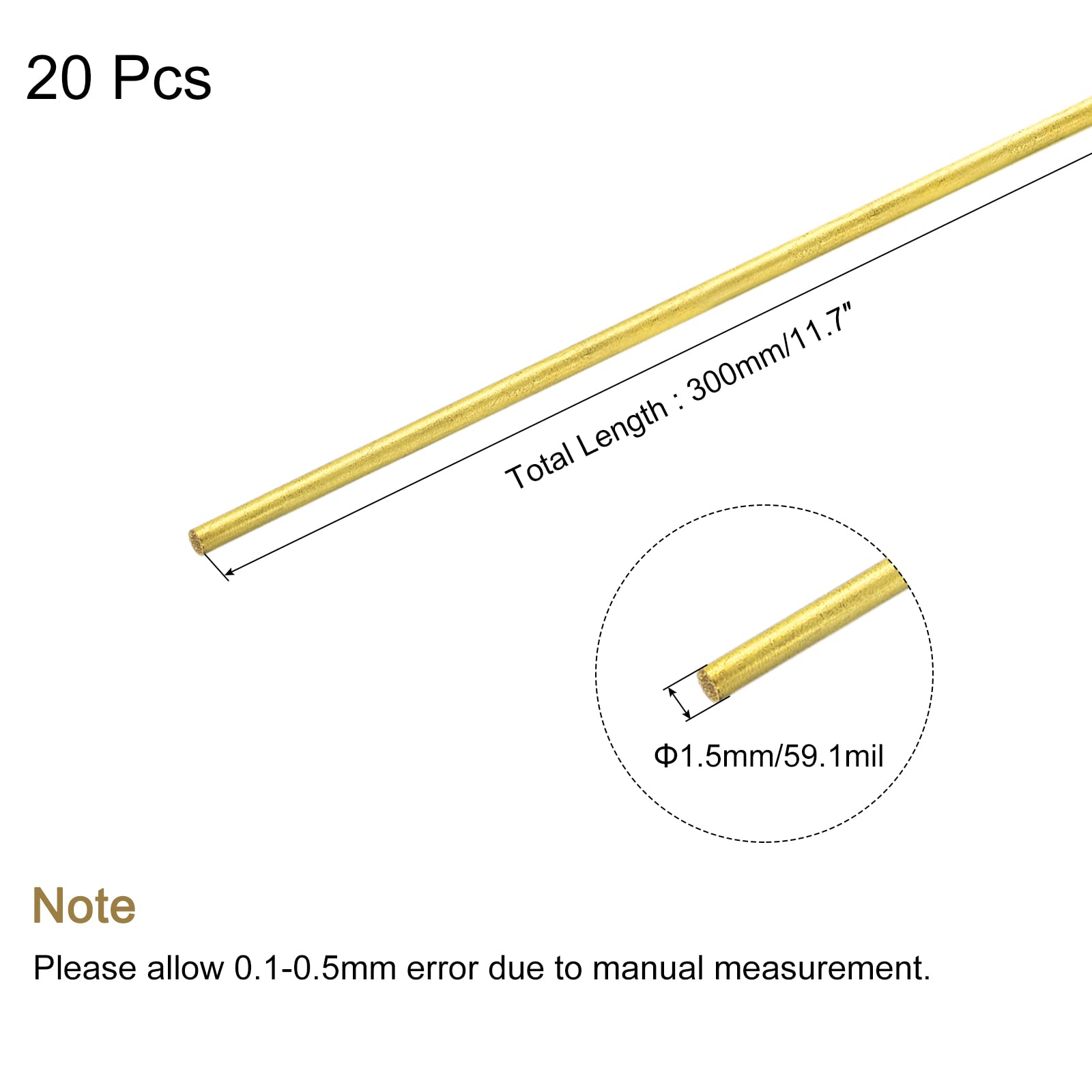Sourcing Map Brass Rod,4mm,5/32inch Diameter 400mm Length Brass Solid Round Rod Lathe Bar Stock For RC Model Airplane Helicopter DIY Craft 1pcs - View #2
