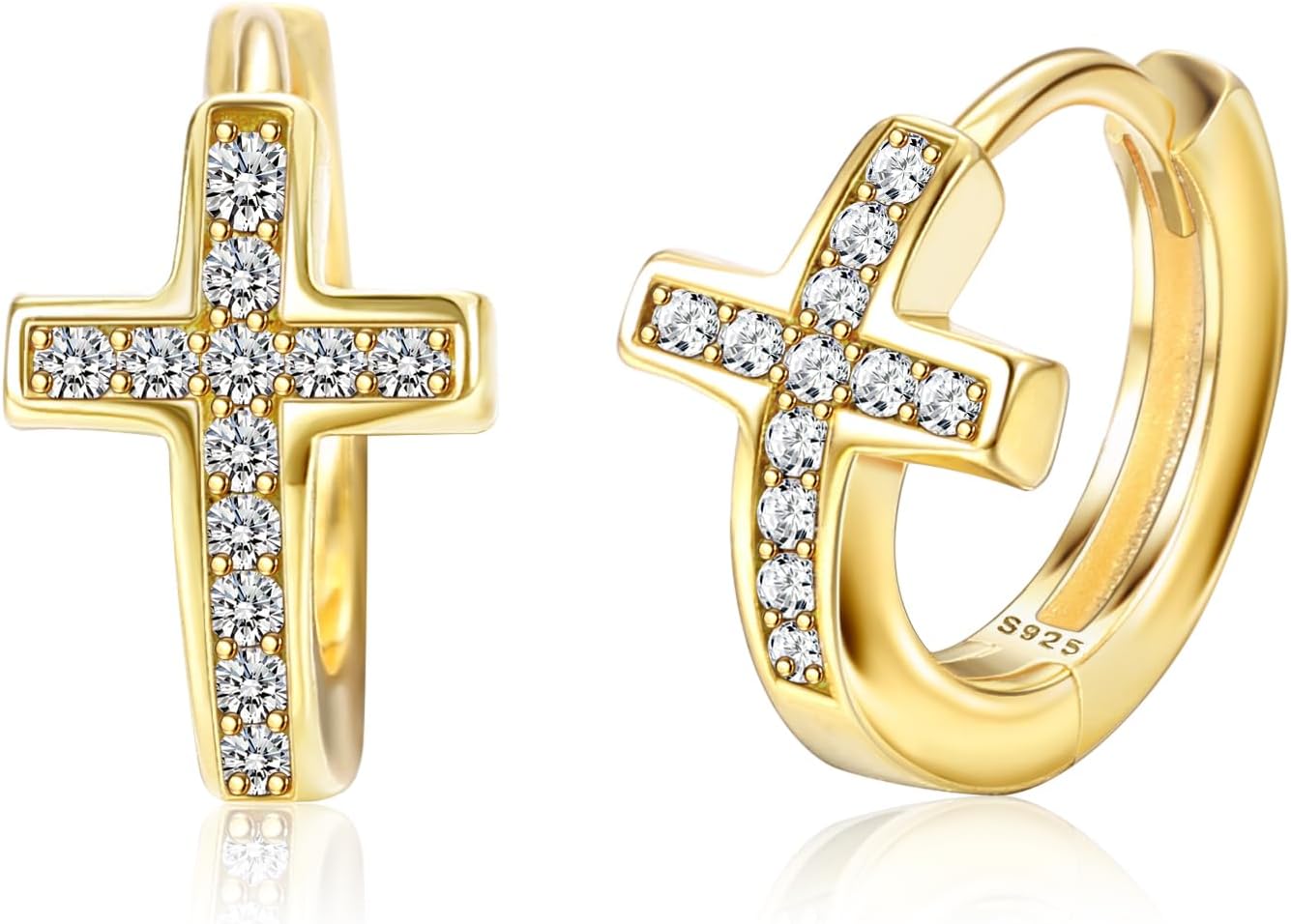 MILACOLATO 925 Sterling Silver Cross Hoop Earrings: Small Huggie Earring for Women Men Tiny Cubic Zirconia Hypoallergenic Cartilage Cross Earrings Dainty 18K Gold Plated Jewelry Gifts