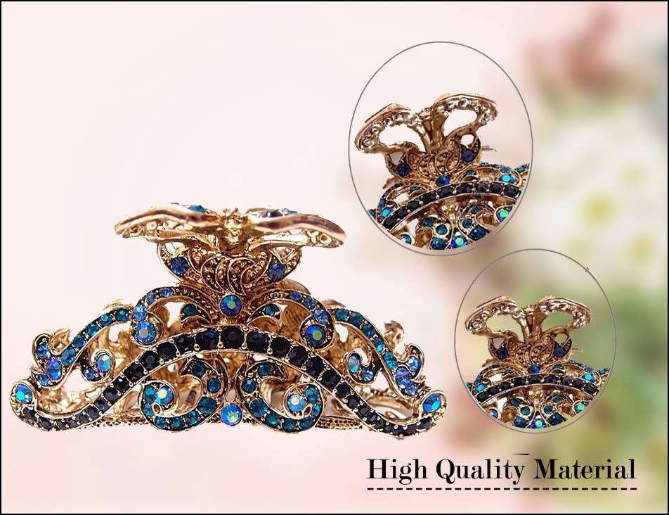 TROTH FASHION Metal Antique Gold Plated Hair Clips Women, Crystal Rhinestone Hair Claw, Diamante Claw Hair Clamp, Anti Slip Large Claw Clips for Thin & Thick Hair, Hair Styling Accessories Women - Image 3