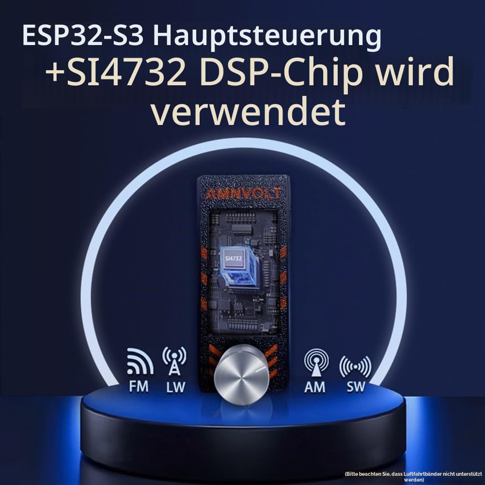 Verbesserter Mini SI4732 Vollband-Radio-Empfänger mit ESP32-S3-Mastersteuerung, 4,8 cm IPS-Farbdisplay, eingebauter Hi-Z-Schaltung, LSB USB AM FM-Modi, AGC ATT-Funktionen, 1 W Lautsprecher (schwarz)