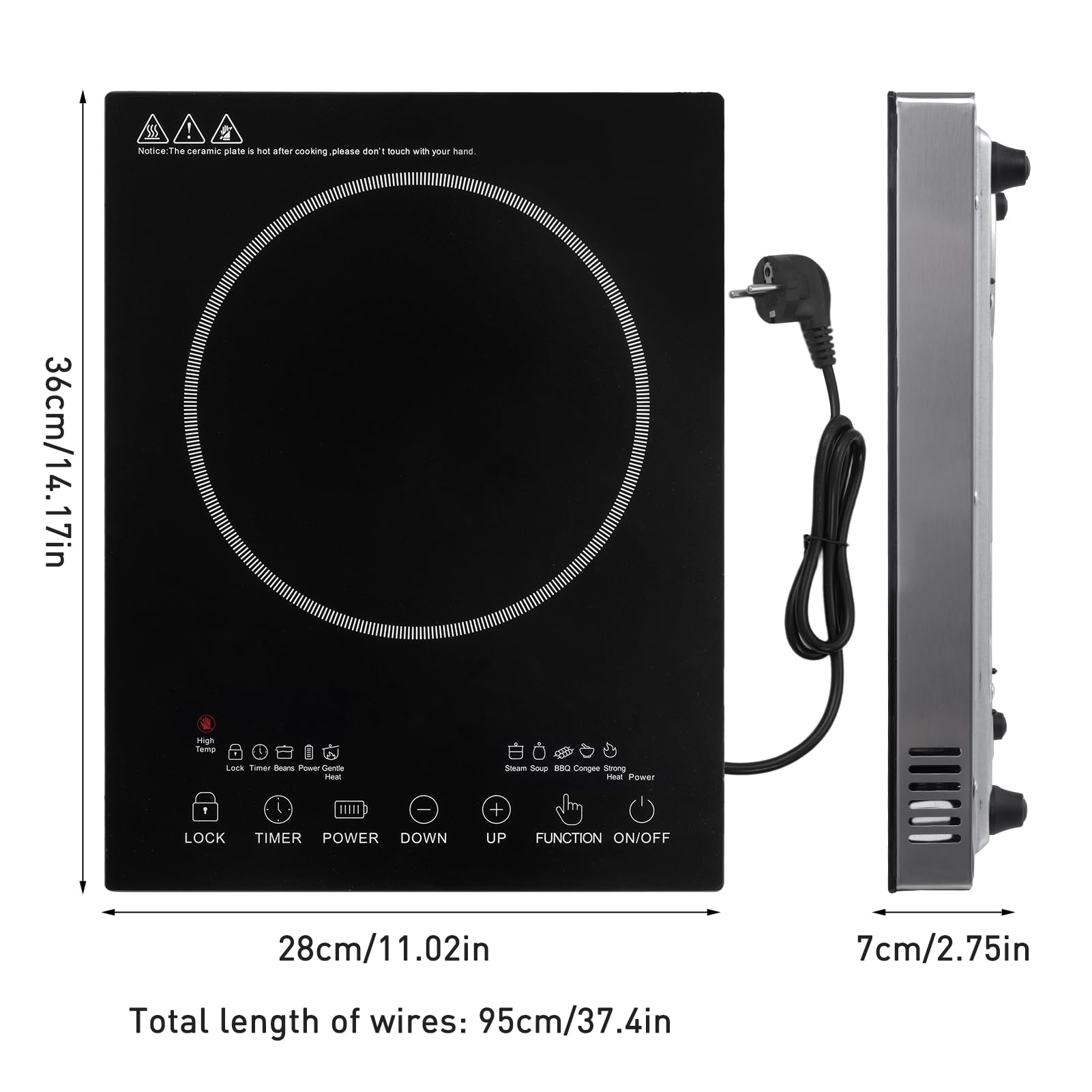 Ce/rankochfeld 3500W Ce/ranfeld Tragbares Touch Steuerung Kochfelder, Glaskeramikkochfeld Kochplatte | 6 Modi 9 Stufen Leistung, 1 Min-3 Stunden 1 Platte Timer Funktion Herdplatte, 1 Kochfeld