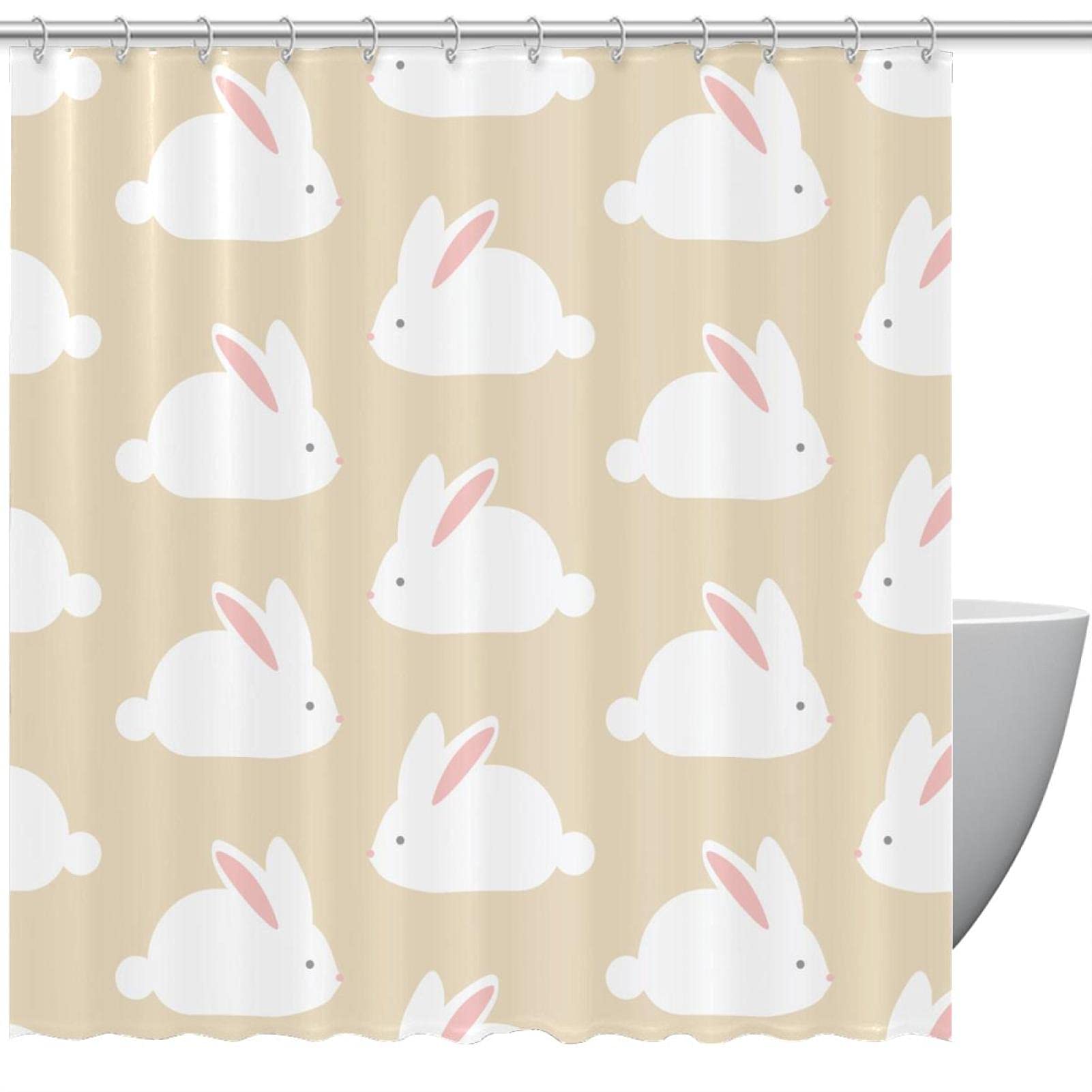 Rideau de douche lapin 167x182 cm étanche pour baignoire familiale