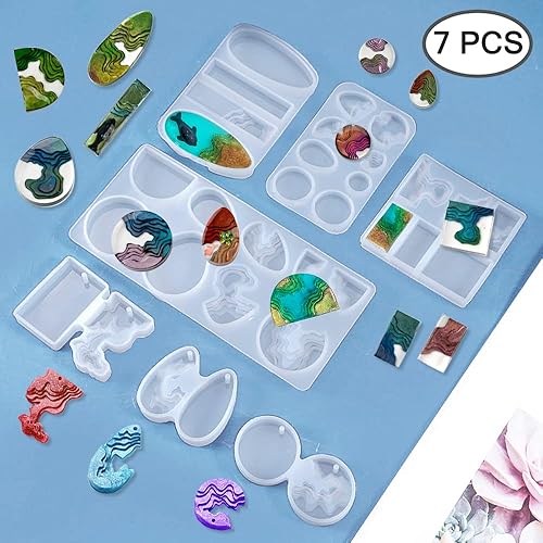 Miniatura 2 de SENHAI 7 moldes de resina para colgante de isla, moldes de silicona epoxi estilo océano para hacer manualidades, colgante, llavero, joyería