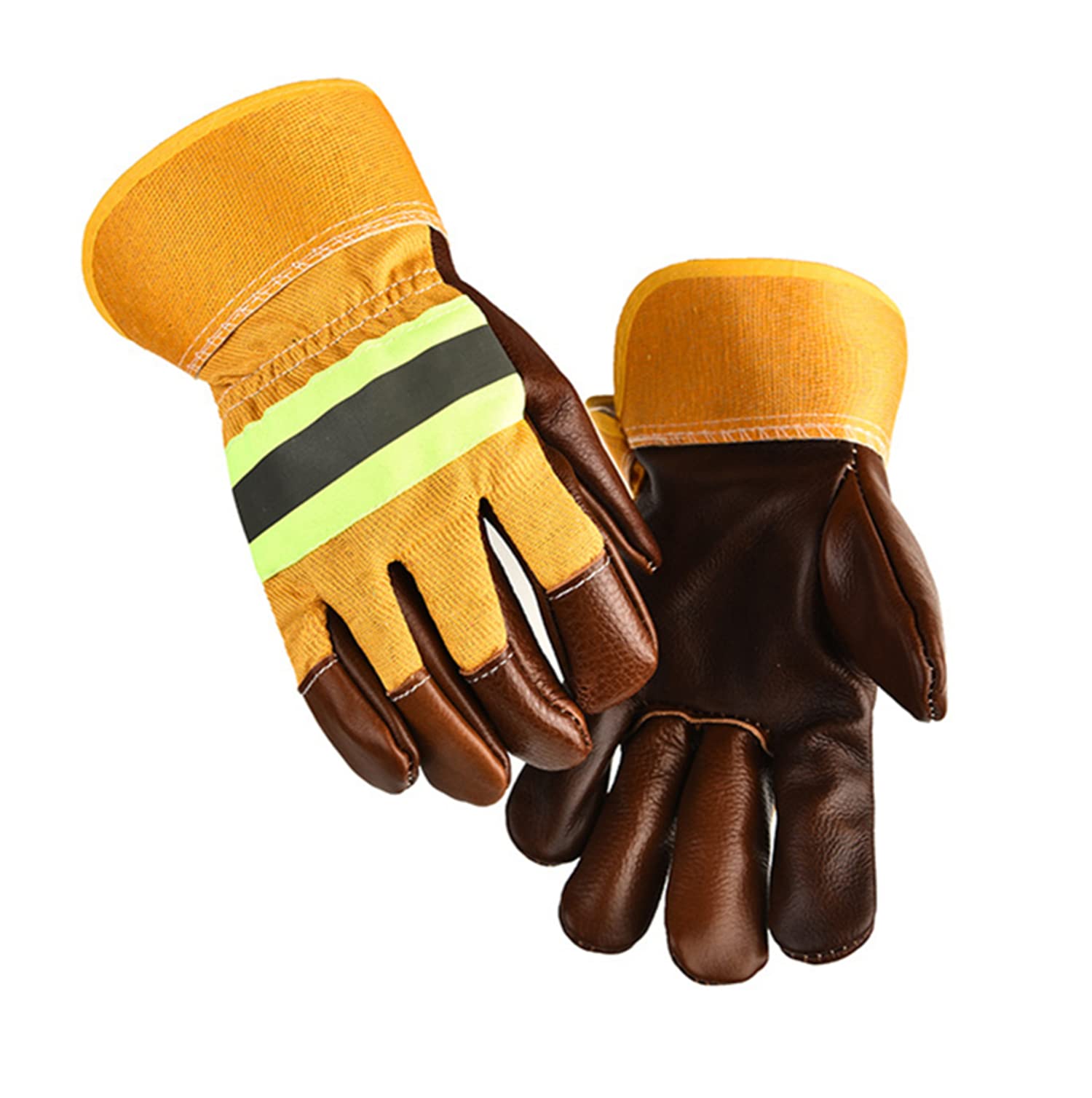 Inf-way Reflective Cowhide Welding Gloves, Glide Resistant, Rollover Fingertips, Heat Fire Resistant Work Protection Gloves