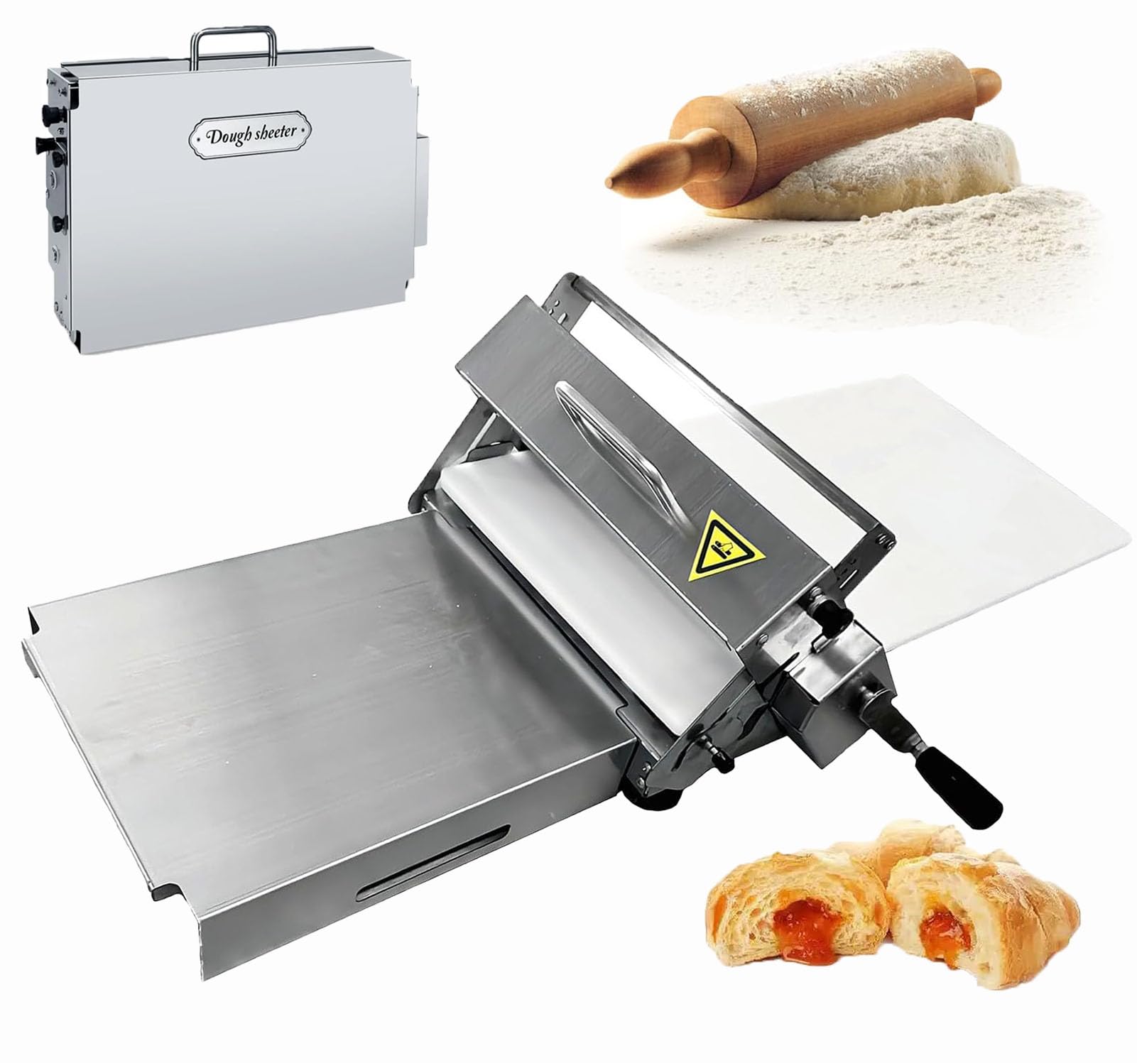 Laminoir à Pâte Feuilletée︱Laminoir à Pâte Pliable︱Laminoir Manuel En Acier Inoxydable︱Laminoir patisserie︱Épaisseur Réglable 0-27mm︱Pour Boulangerie︱Pizza︱Croissants