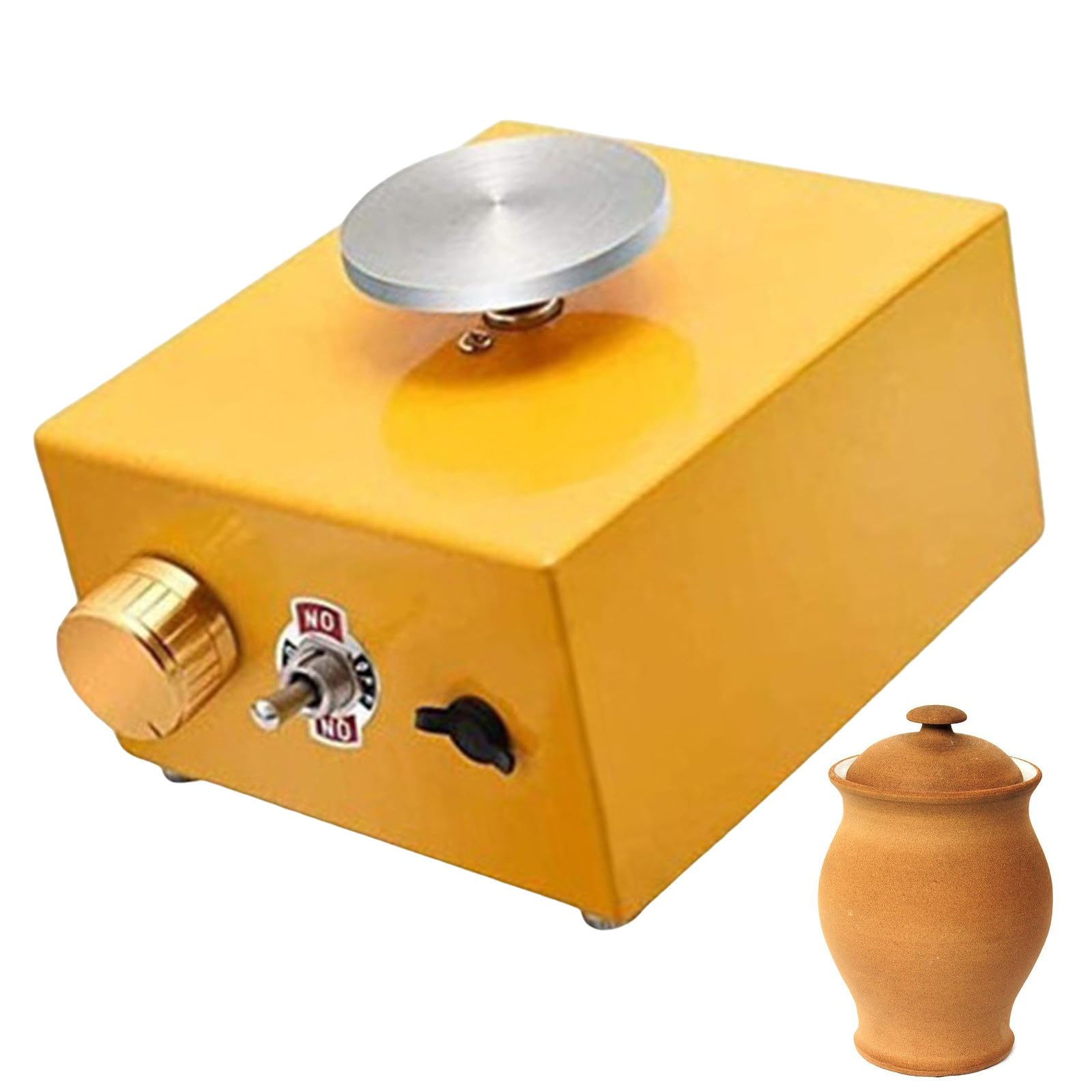 koło garncarskie, 2 aluminiowe obrotowe stoliki, stacjonarne koło garncarskie do gliny z 8 narzędziami kształtowania ceramiki - żółty/czerwony/niebieski(Yellow)