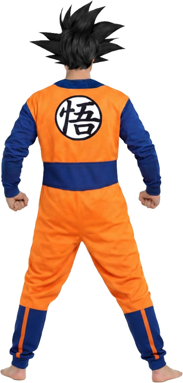NeonPunk Dragon Ball Z Goku Adult Pajama Onesie Jumpsuit, Soft All-in-One Anime Loungewear/Costume, Blue & Orange Design