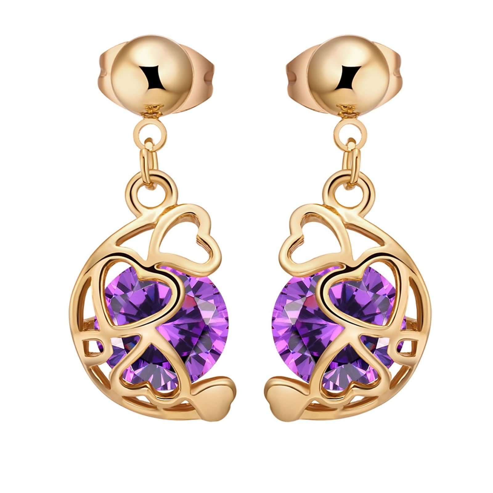 Boucles d'oreilles or femme Feng Shui avec pendentif cœur creux et moissanite