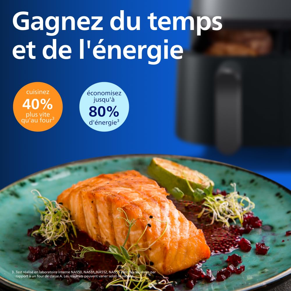 Philips Airfryer Série 5000 - Air Fryer double panier avec cuisson vapeur, 9L, RapidAir, 19 modes de cuisson, jusqu'à 90% de matières grasses en moins, AirSteam, nettoyage vapeur, HomeID (NA550/00)