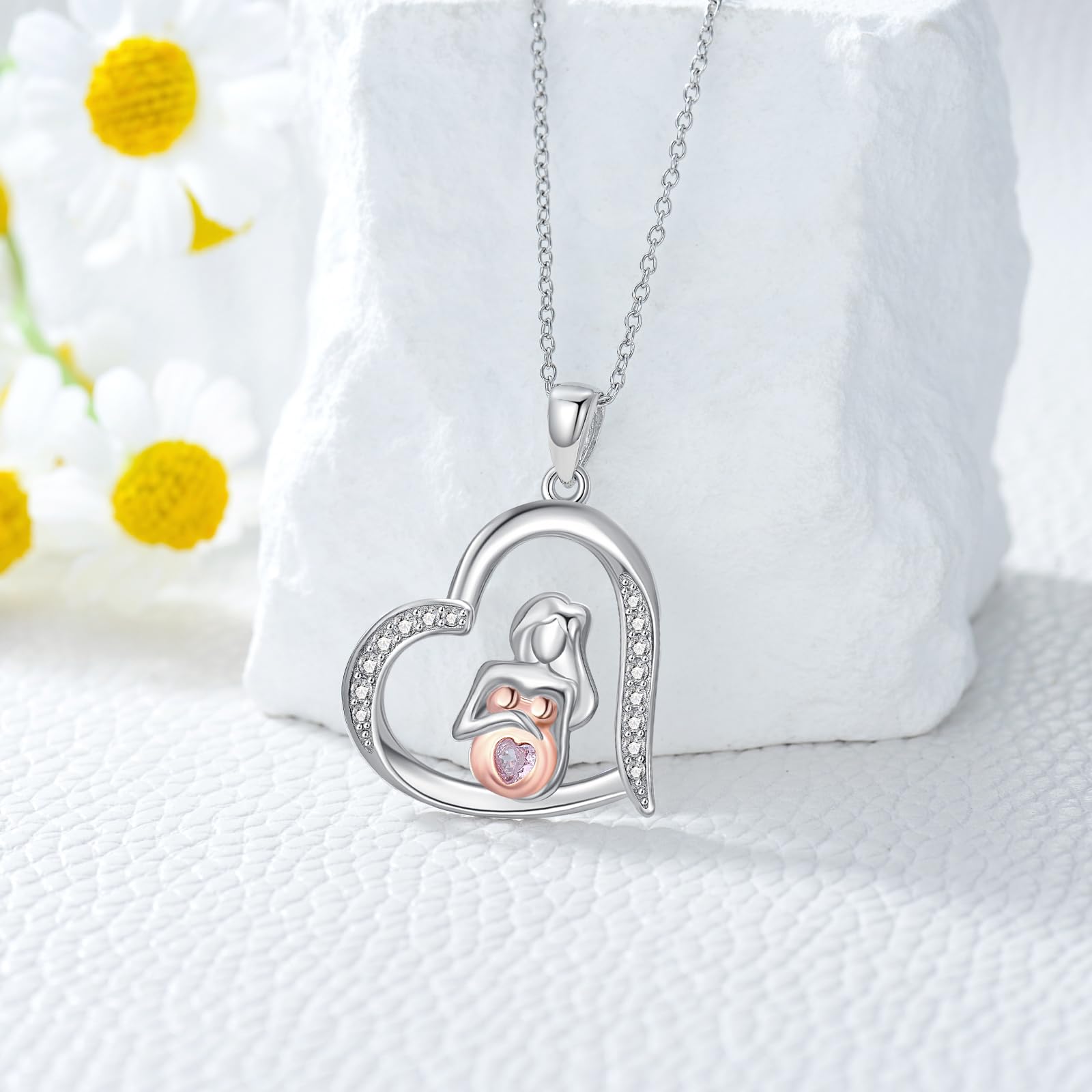 Colgante de plata de ley 925 para mujer con colgante de embarazo para futura mamá, el mejor collar para futura mamá, con piedra natal, joyería de Acción de Gracias para madre