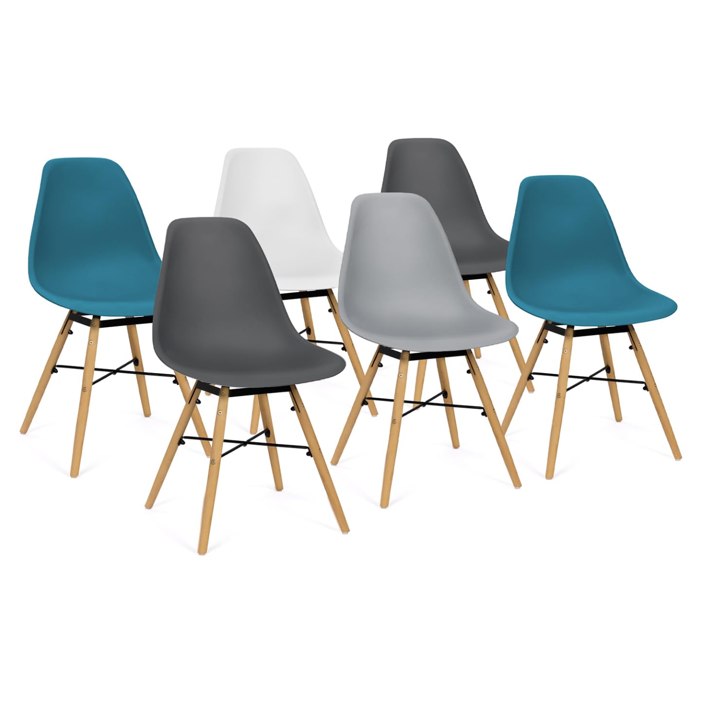 IDMarket Sandra Mix Color Blanco Gris Claro, Gris Oscuro x2 Juego de 6 sillas, Azul Pato x2