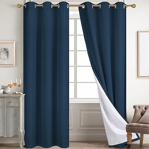 Miniatura 76 de Diraysid Cortinas 100% opacas de lino blanco para dormitorio, con ojales, aislamiento térmico, cortinas de oscurecimiento de habitación (2 paneles,