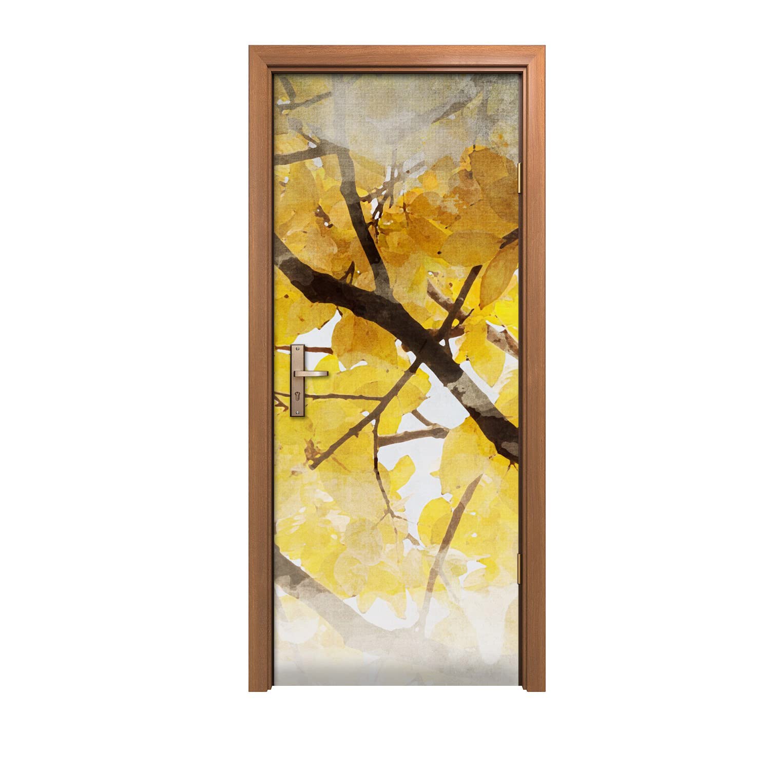 Autocollant de porte 90x200cm motif feuilles pour une décoration murale rapide