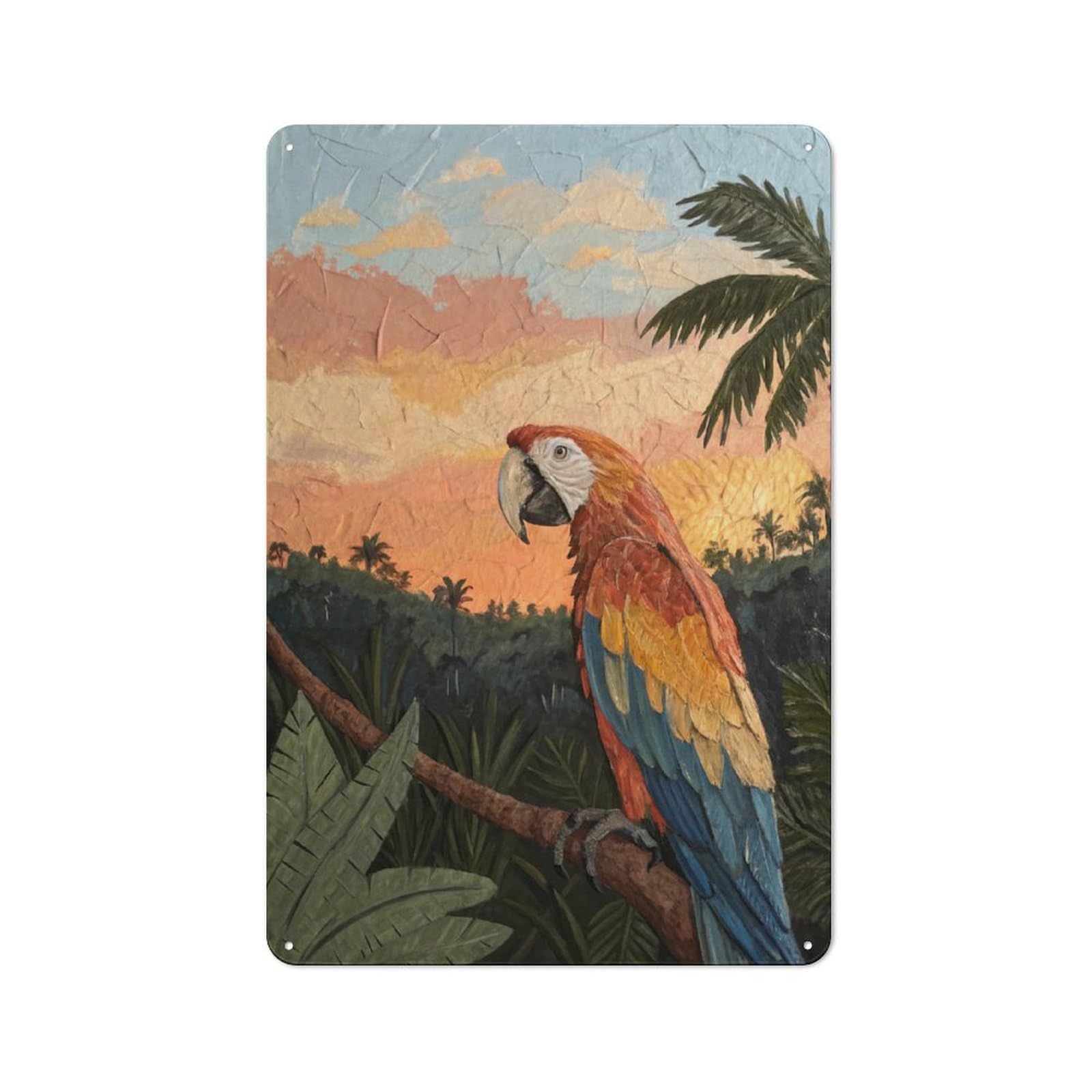 Junmoney Style-4 Macaw Parrot In Tropical Sunset Tin Sign 30X20cm For Home Bar Wall, Vintage Wall Decor, For Garage, Workshop And Man Cave Decoration