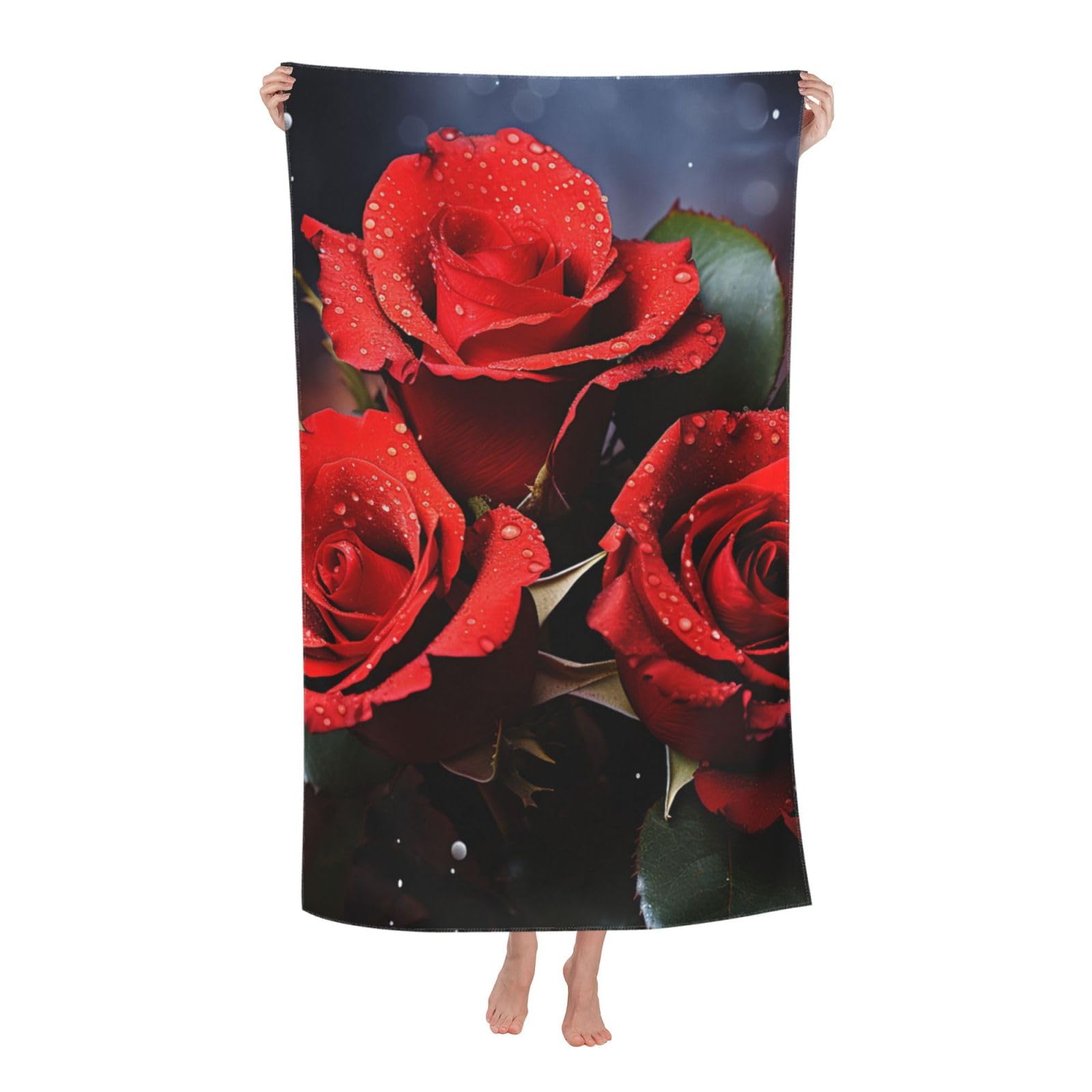 HLBSDM Romantic Red Roses Beach Towel 52 x 32 in Vacation Essentials Quick Dry Sand Free Pool Swim Towel Super Absorbent Bath Towels Oversized Gym Towels Travel Blanket Gift