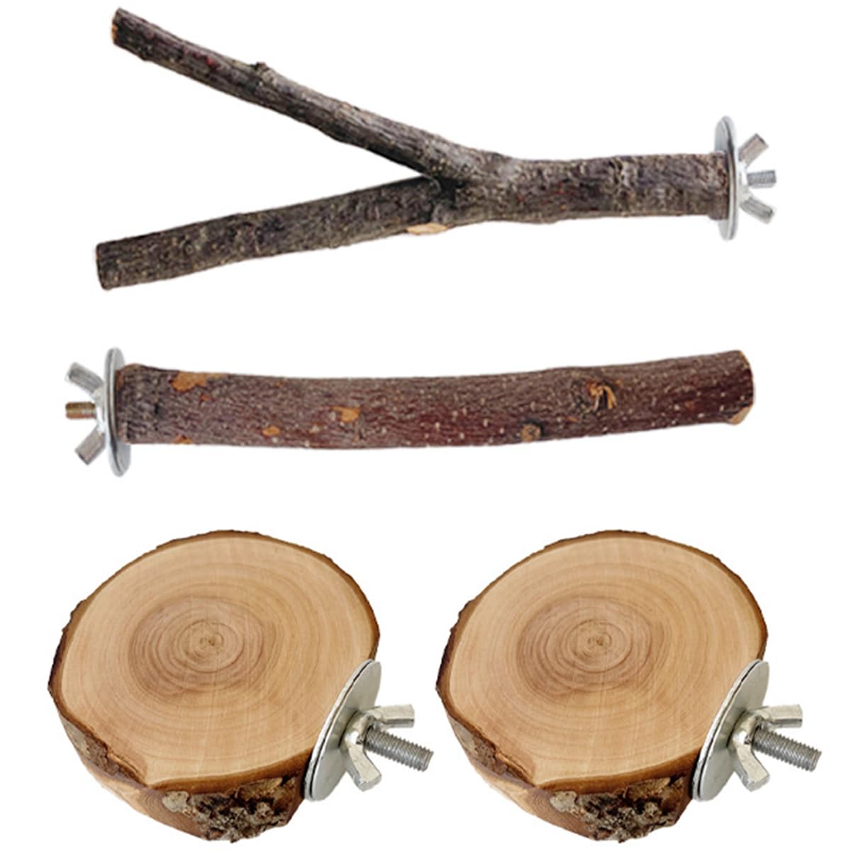 4PCS Natural Wood Bird Perches for Cage, Parrot Cage Perch Stand, Cage Accessories, Wooden Platform for Birds, Toys for Parakeets, Cockatiel, Budgie, Conure