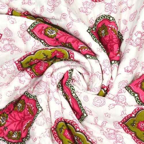 Image of BLOCKS OF INDIA Hand Block Printed Cotton King Size Quilt /Rajai | Pink Peach Rose