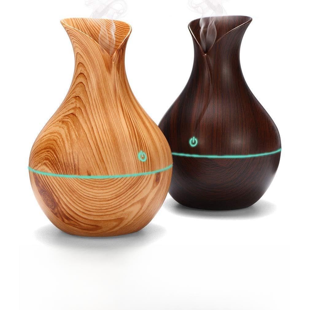 Mini Wood Grain Vase Humidifier with Aromatherapy, USB Powered | LED Ambient Light, Mute Operation, Compact Design, Cool Mist Diffuser, Wood Grain Finish-image-32
