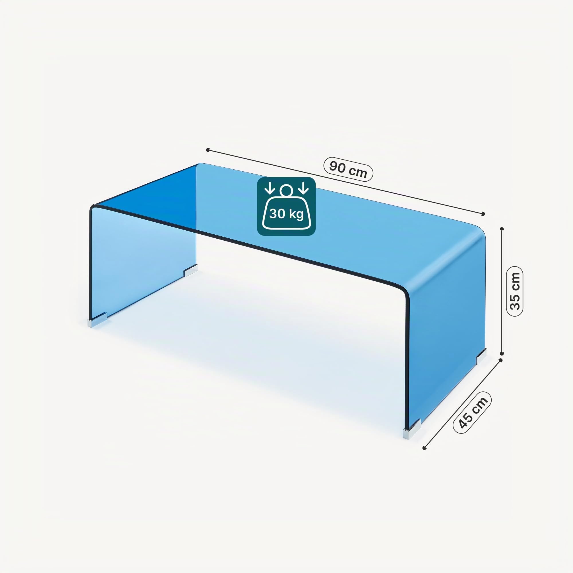 [en.casa] Tavolino da Caffè in Vetro Temperato Tavolo Basso Centrale da Salotto con Piano Rettangolare per Soggiorno Studio Living 90 x 45 x 35 cm - Blu