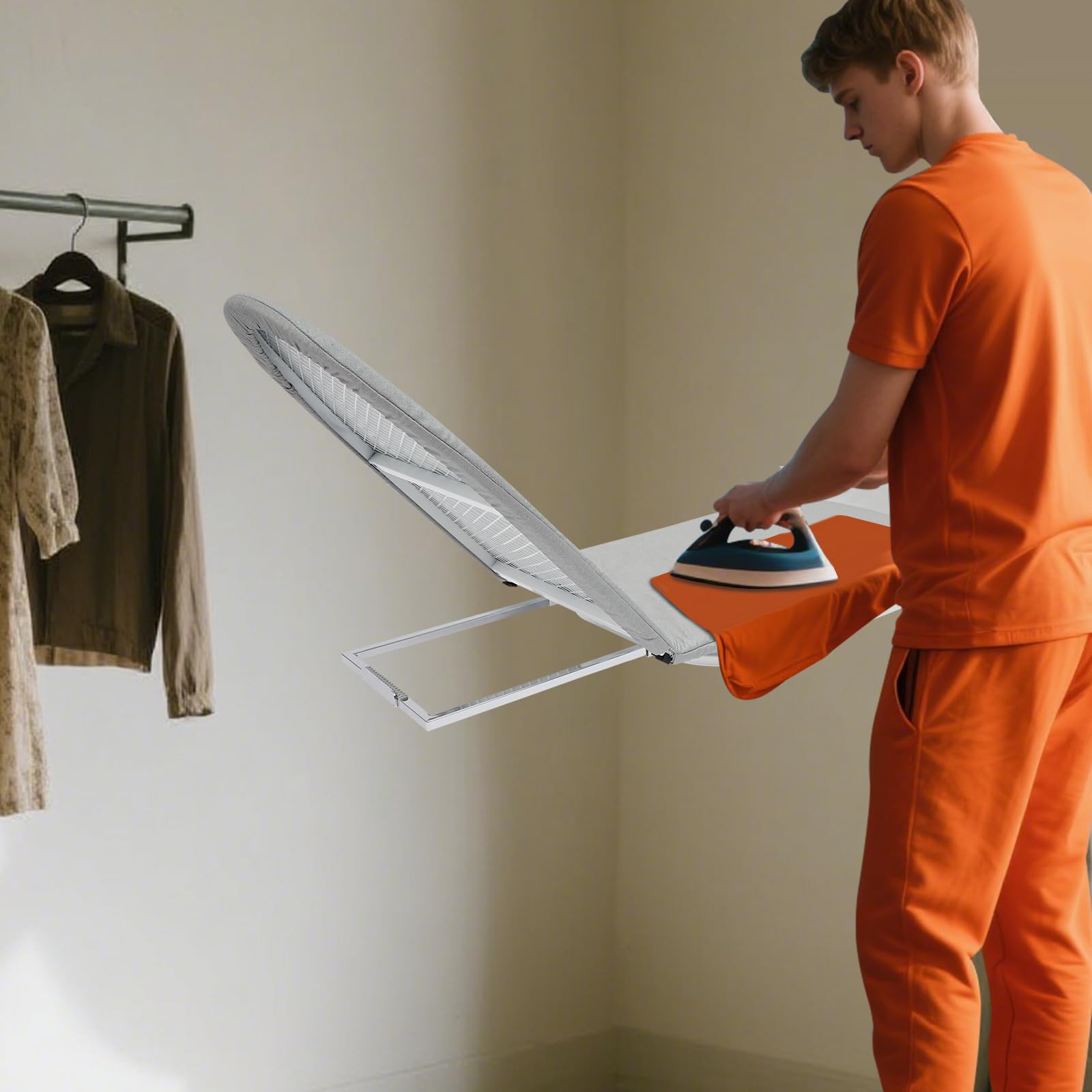 Asse da stiro da parete, pieghevole, girevole a 180°, salvaspazio, supporto da parete compatto, asse da stiro pieghevole per piccoli spazi, con rivestimento resistente al calore