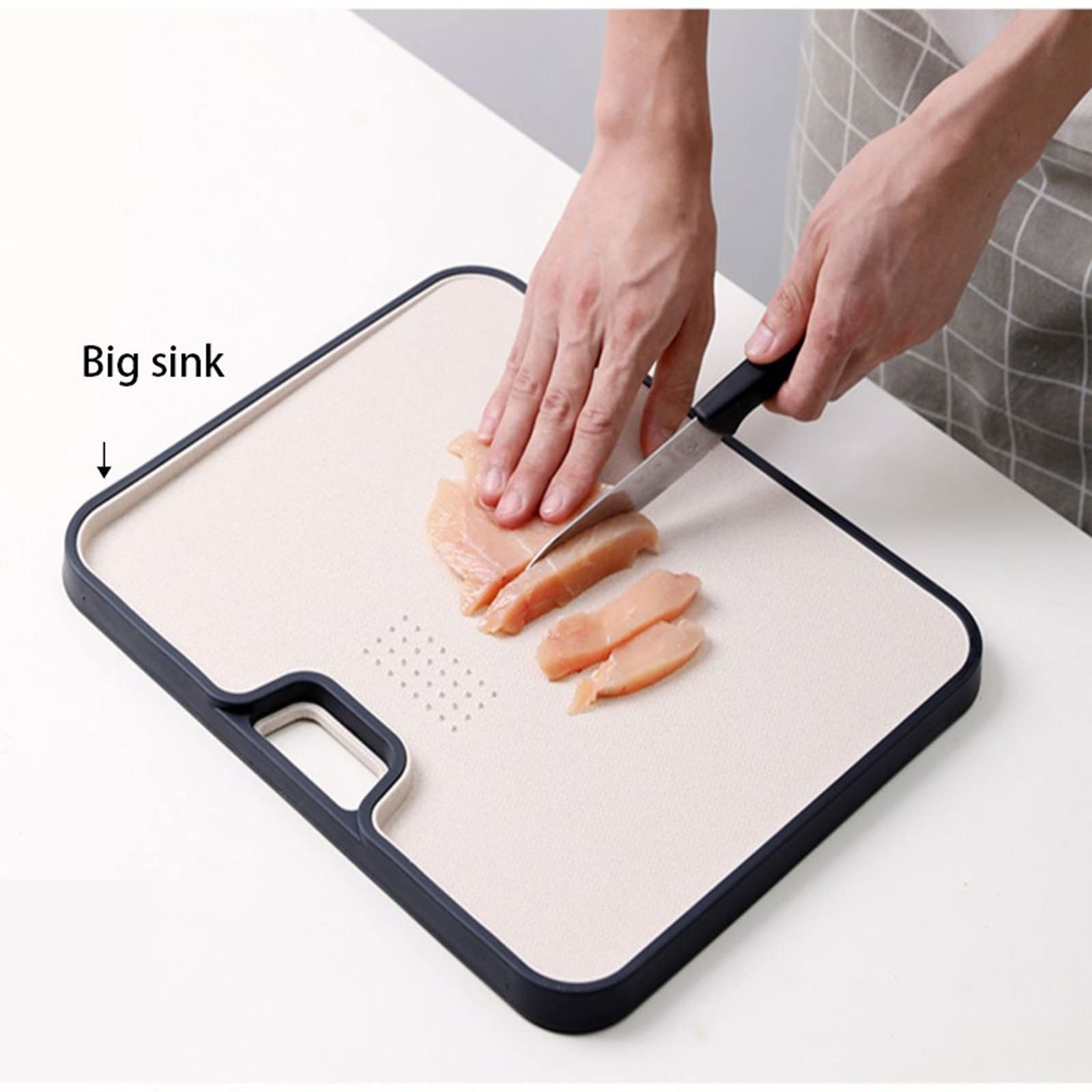 Tabla de cortar con paja de trigo, tabla de cocina para uso doméstico, tabla de cortar pequeña de plástico (azul B)