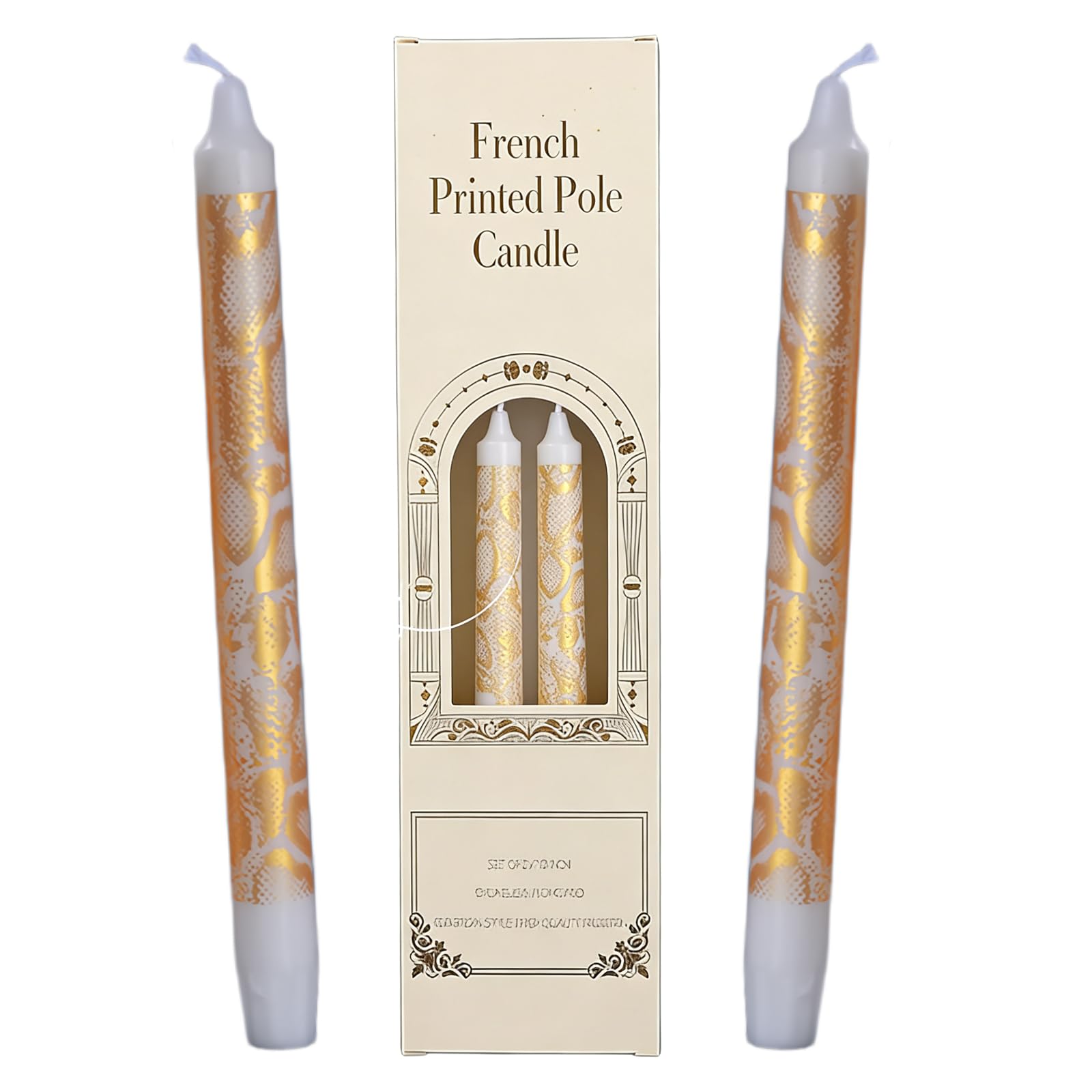HUANYO Golden Pattern Party Candles - 2-Pack, Metallic Gold Design, Unscented Vegan Wax - 6 Hour Burn Time, Palm Oil Free, Decorative Candles for Celebrations and Events (goldene Schlange)