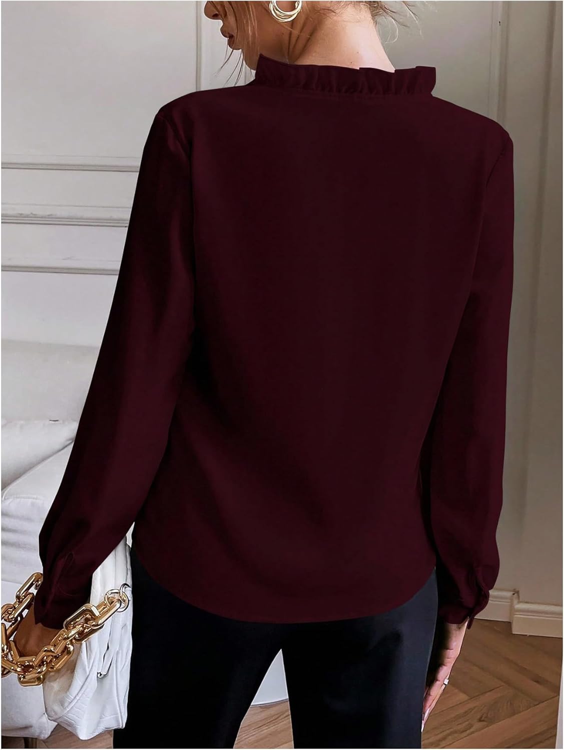 WDIRARA Women's Notch V Neck Blouse Long Sleeve Business Work Shirts Dressy Tops - Image 2